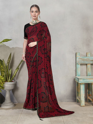 sagarika Printed Daily Wear Georgette Saree(Red)