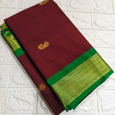ns collection Self Design Paithani Cotton Silk Saree(Maroon)