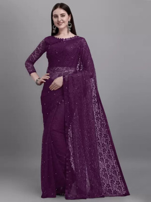Nilkanthvarni Creation Self Design Bollywood Net Saree(Purple)