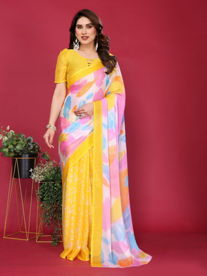 Vedant Vastram Printed Bollywood Chiffon Saree(Yellow)
