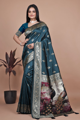 TRINETRA STUDIO Woven, Digital Print Bollywood Silk Blend Saree(Multicolor)
