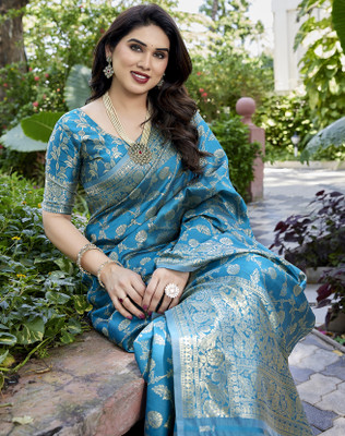 YASHIKA Woven Kanjivaram Art Silk Saree(Blue)