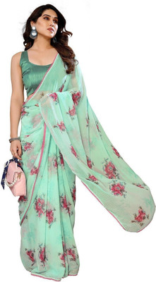 ROOP SUNDARI SAREES Floral Print Bollywood Georgette Saree(Light Green, Multicolor)