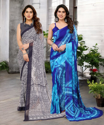 Moda Rapido Printed Bollywood Georgette Saree(Pack of 2, Multicolor)