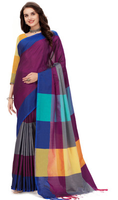 SuperLaxmi Color Block Banarasi Pure Silk Saree(Magenta)