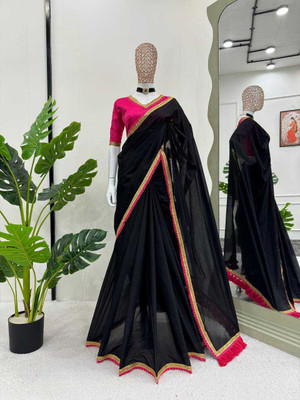 less than three Embroidered Bollywood Silk Blend, Net Saree(Black)