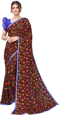 Priyashi Floral Print Bollywood Georgette Saree(Brown)