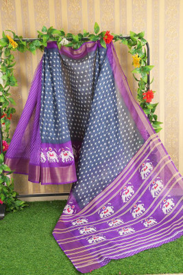 Suali Woven Ikkat Art Silk Saree(Grey)