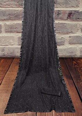 Paanthcreation Solid/Plain Bollywood Net Saree(Black)