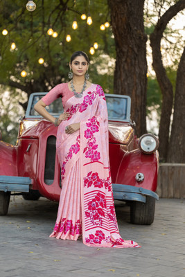 VIBHAGYAA Printed Daily Wear Crepe Saree(Pink)