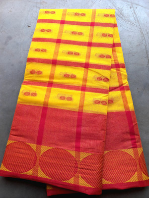 J KunduHouse Woven Jamdani Pure Cotton Saree(Yellow)