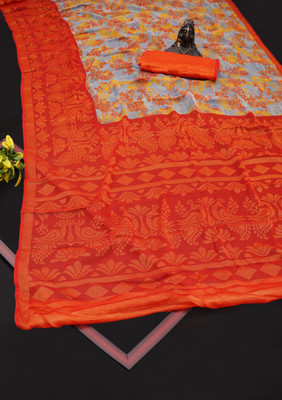 Hensi sarees shop Self Design Paithani Chiffon, Art Silk Saree(Orange)