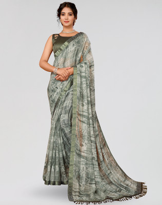 ANIRAV Printed Bollywood Georgette Saree(Grey)