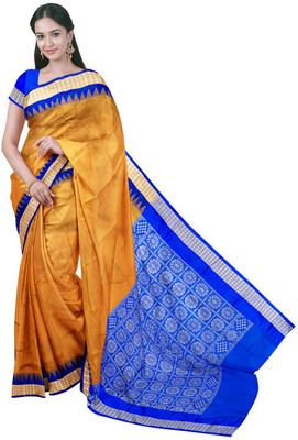 Zimal Temple Border Sambalpuri Silk Blend Saree(Yellow)
