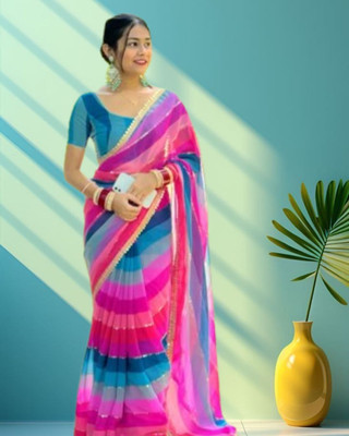 JAYAMENTERPRISE Striped, Printed, Digital Print Bollywood Georgette Saree(Multicolor)