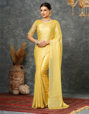 Divastri Embellished, Solid/Plain Bollywood Georgette Saree(Yellow)