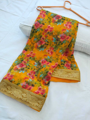 HouseOfCommon Printed Bollywood Georgette Saree(Yellow, Multicolor)