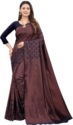 mishihouse Self Design Banarasi Silk Blend, Jacquard Saree(Brown)