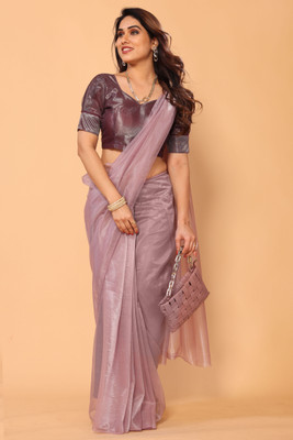 PATLANI STYLE Solid/Plain Bollywood Net Saree(Purple)