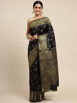 GALANI ENTERPRISE Woven Banarasi Pure Silk, Art Silk Saree(Black)