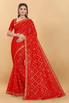 Flute Fashion Self Design Bandhani Georgette Saree(Red)
