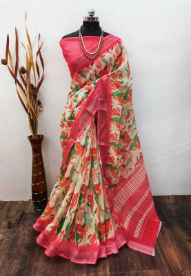 VAKHARIYAFAB Digital Print, Self Design Bollywood Cotton Linen, Linen Saree(Pink)