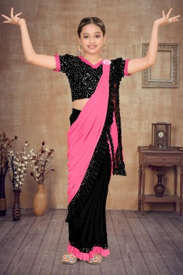 HARPITA Embellished Bollywood Lycra Blend Saree(Pink)