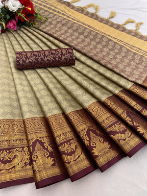 Aika Woven Banarasi Silk Blend Saree(Brown)
