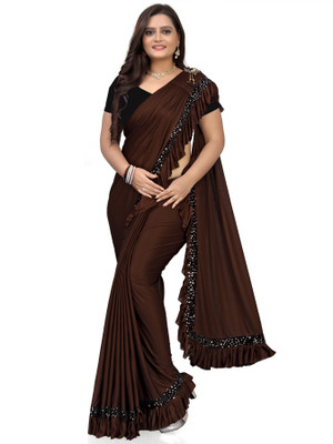 ksevencreation Self Design Bollywood Lycra Blend Saree(Brown)
