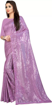 Styli-Nar Creation Printed, Digital Print, Striped, Self Design, Embroidered Bollywood Georgette Saree(Purple)