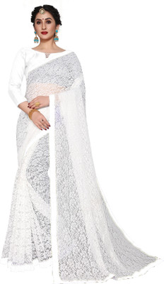 HouseOfCommon Self Design Bollywood Net, Jacquard Saree(White)