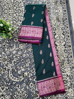 Ss sarees Woven, Paisley, Temple Border Banarasi Satin Saree(Dark Green)