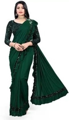 Saadhvi Embellished Bollywood Lycra Blend Saree(Green)