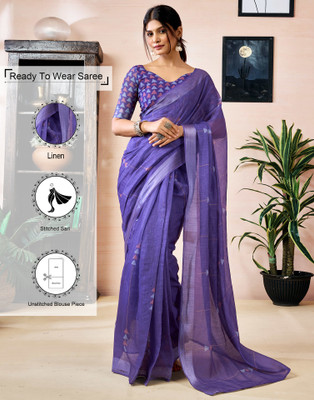 Samah Geometric Print, Printed, Embellished Daily Wear Linen Saree(Purple)