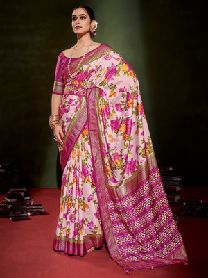 Sareemall Printed Daily Wear Tussar Silk Saree(Cream)