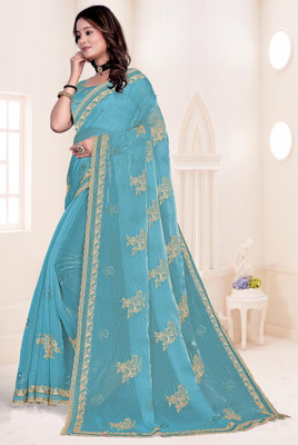 ZOYAL ENTERPRISE Embroidered Bollywood Chiffon Saree(Light Blue)