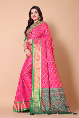 Wovenza Woven Patola Silk Blend Saree(Pink)