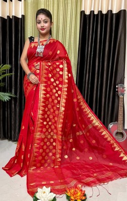 PRANATI ENTERPRISE Woven, Self Design, Floral Print Handloom Pure Cotton, Cotton Silk Saree(Red)