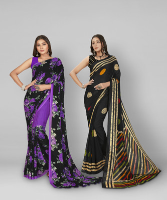 kashvi sarees Paisley, Ombre, Striped, Geometric Print, Floral Print, Checkered Daily Wear Georgette Saree(Pack of 2, Purple, Black)