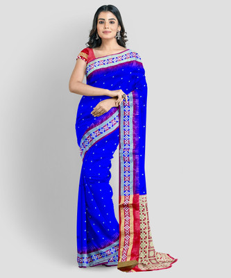 Umar Creation Woven Sambalpuri Silk Blend, Satin Saree(Blue, Red)