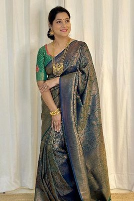 CENTURY CREATION Printed Banarasi Silk Blend Saree(Green)