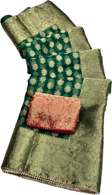 Stylish Sarees Woven Kanjivaram Jacquard, Organza Saree(Dark Green)