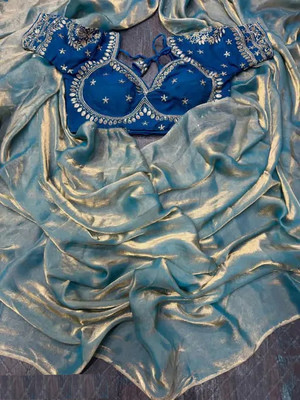 HERVALLY Solid/Plain Bollywood Satin Saree(Blue)