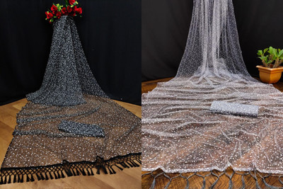 tulsi fab Self Design Bollywood Net Saree(Pack of 2, Black, Grey)