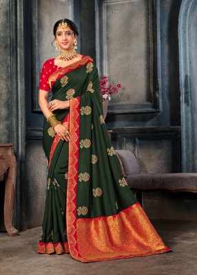 Laxmipati Sarees Embroidered Bollywood Art Silk Saree(Dark Green)