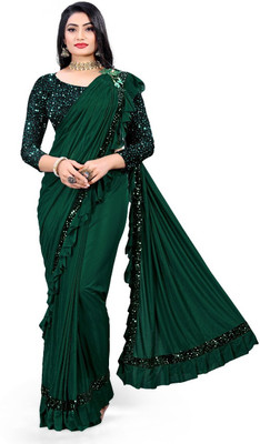 fentik.com Embellished Bollywood Lycra Blend Saree(Green)