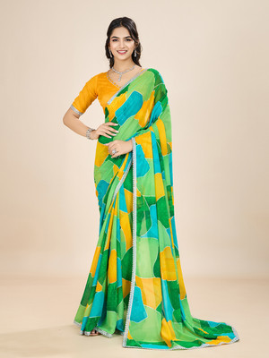 RHEY Color Block Bollywood Georgette Saree(Green)
