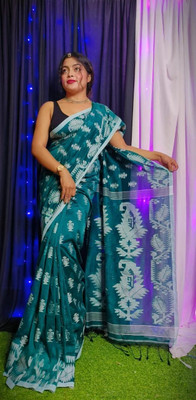 HouseOfCommon Self Design Handloom Cotton Blend Saree(Light Blue)