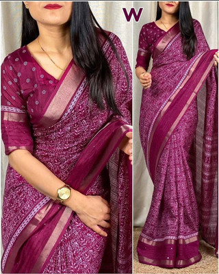 Ridham Printed Kalamkari Silk Blend Saree(Purple)