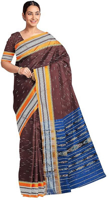 handloom paridhaan Dyed, Temple Border Handloom Pure Cotton Saree(Blue)